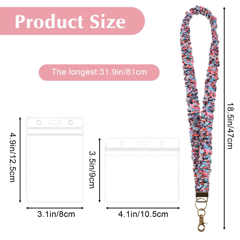 Dimeho 8pcs Stretchy Scrunchie Lanyard for ID Badges Keys Cute Teacher Lanyard Neck Stretchy Lanyards Retractable Keychain Holder Aesthetic Elastic Neck Keychain with Clip for Women Ladies Teachers Nurses - Image 2
