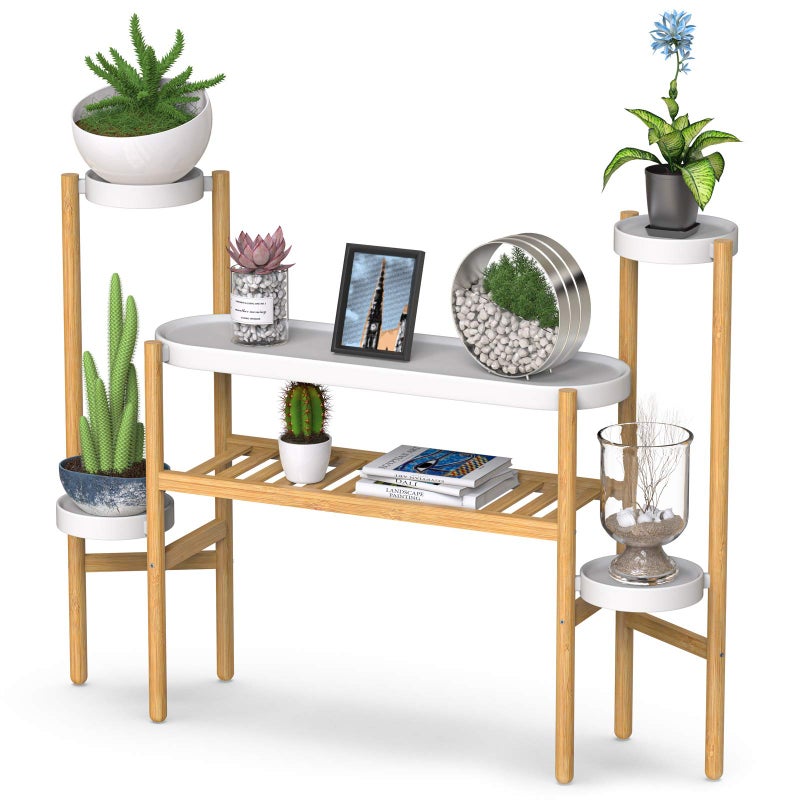 Wisuce Bamboo Plant Stands Indoor, 3 Tier Tall Corner Plant Stand Holder & Plant Display Rack for Garden Outdoor (3-2 Tier) - Image 1