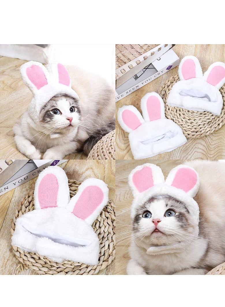 قبعة الأرنب القطيفة ذات أذني الأرنب، غطاء رأس الأرنب الأبيض التنكري للجرو الأليف والقطط في الحفلات - Image 3