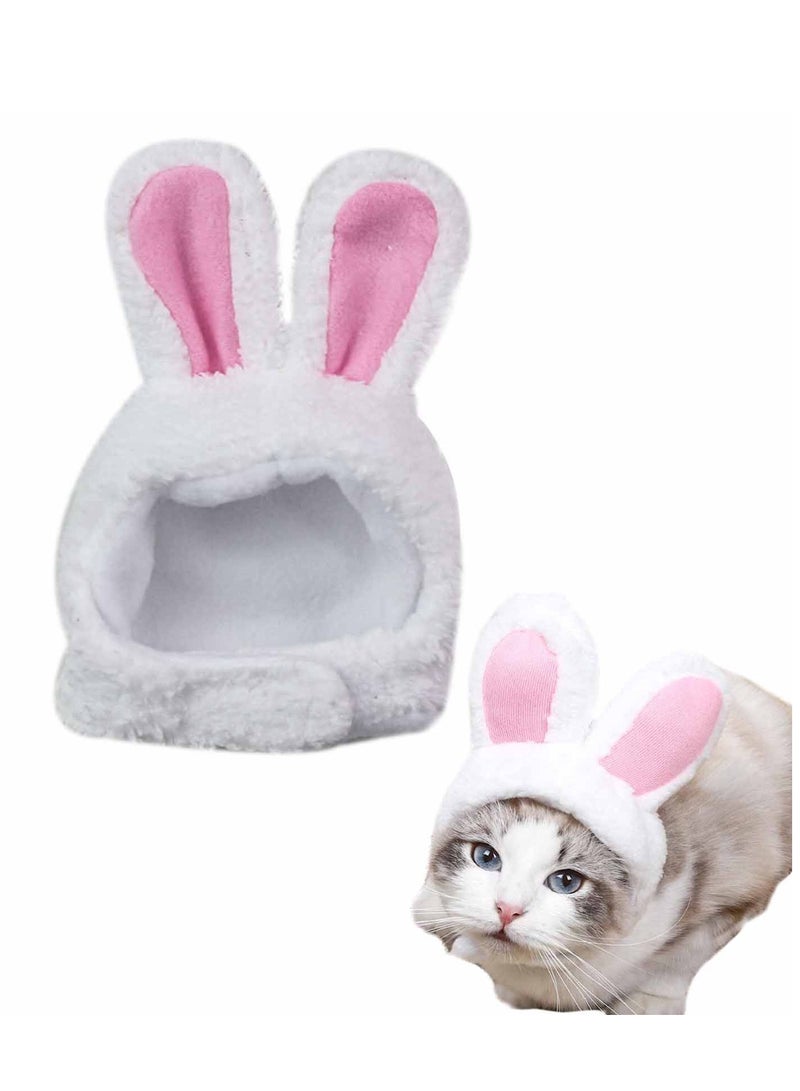 قبعة الأرنب القطيفة ذات أذني الأرنب، غطاء رأس الأرنب الأبيض التنكري للجرو الأليف والقطط في الحفلات - Image 1