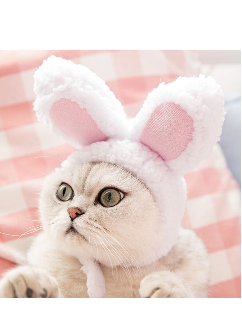 قبعة الأرنب القطيفة ذات أذني الأرنب، غطاء رأس الأرنب الأبيض التنكري للجرو الأليف والقطط في الحفلات - Image 2