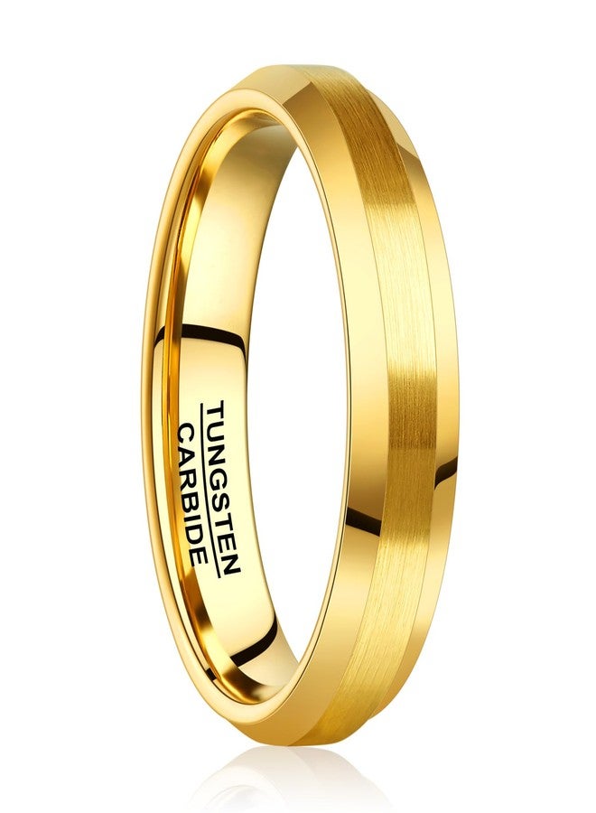 NUNCAD Enhanced Beveled Edges Men's Tungsten Ring Gold 6mm Engagement Band Brushed Finish Center Polished Beveled Edge Comfort Fit Size 7-12 - Image 1