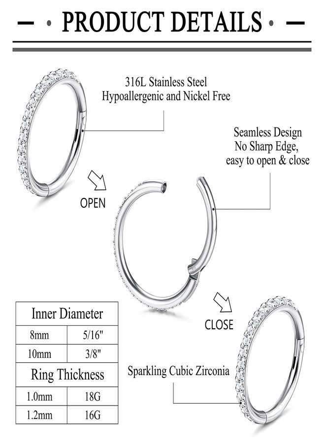 جي ستايل مجموعة Jstyle من 5 قطع من حلقات الأنف المصنوعة من الفولاذ الجراحي، مقاس 18 و16، مرصعة بحجر أوبال زركونيا مكعب، مزودة بمشبك مفصلي، مناسبة لثقب الحاجز الأنفي، وثقب الشفة، وثقب الغضروف، وثقب الأذن، وثقب الدايث، وثقب الروك، وثقب الصدفة. مجوهرات ثقب الأنف للنساء، مقاس 8 مم و16. - Image 2