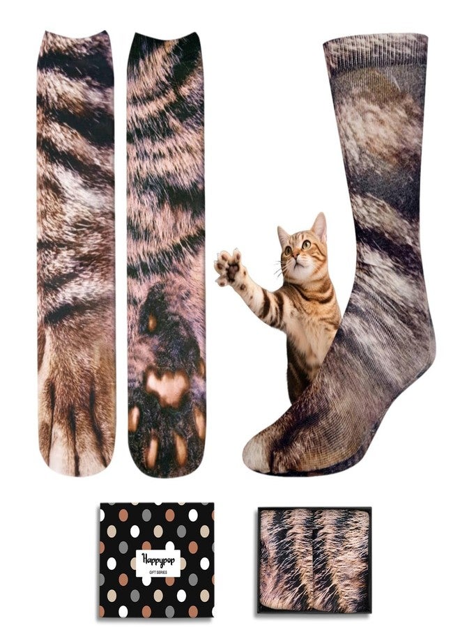Happy Pop HAPPYPOP Cat Gifts for Teens - Novelty 3D Animal Paw Socks Cat Print Socks for Adult Women Men, Christmas Stocking Stuffer - Image 1