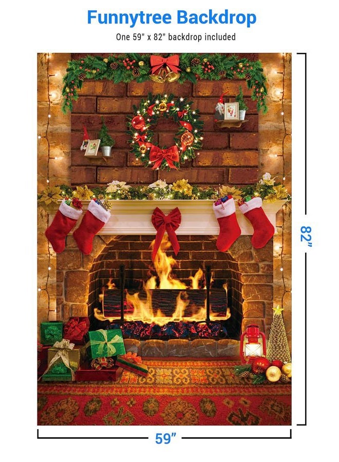 Funnytree 5x7FT Christmas Fireplace Photography Backdrop Rustic Red Brick Wall Background Merry Xmas Eve Party Supplies Decoration Banner Portrait Photo Booth Studio Props - Image 2