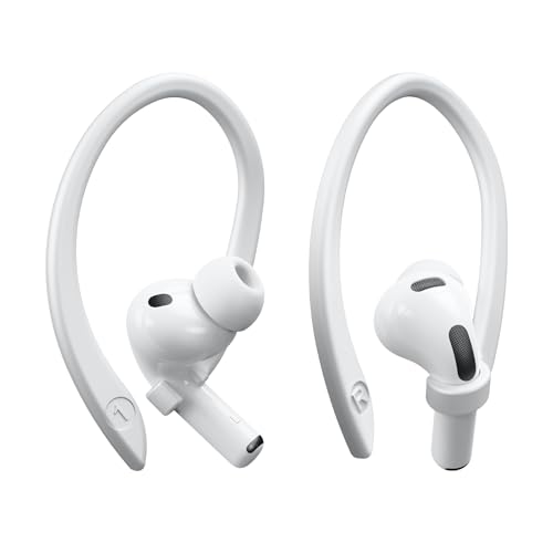 ICARERSPACE 2 Pairs Ear Hooks Compatible with AirPods Pro 3/2/1, AirPods 1/2/3, [M & L Size Pairs] Upgraded Full Button Access Ear Hooks for AirPods 1, 2, 3, 4,Pro, Pro 2, Pro 3 - White - Image 1