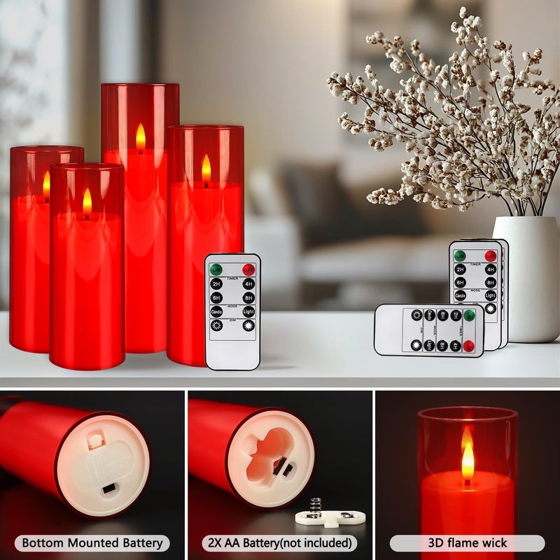 Grcdoyvl 24-Pack Red Flameless LED Candles - Remote Control & Timer, Realistic Flickering for Chinese New Year Decor, Valentine's Day, Romantic Home Ambiance, Fireplace Mantel & Festive Centerpieces - Image 4