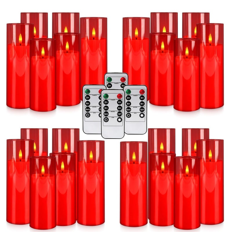 Grcdoyvl 24-Pack Red Flameless LED Candles - Remote Control & Timer, Realistic Flickering for Chinese New Year Decor, Valentine's Day, Romantic Home Ambiance, Fireplace Mantel & Festive Centerpieces - Image 1
