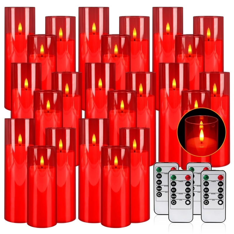Grcdoyvl 24-Pack Red Flameless LED Candles - Remote Control & Timer, Realistic Flickering for Chinese New Year Decor, Valentine's Day, Romantic Home Ambiance, Fireplace Mantel & Festive Centerpieces - Image 2