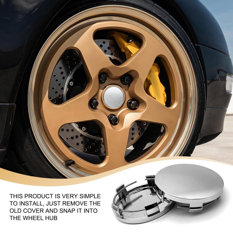 Tesnaao 4 PCS Car Wheel Center Hub Cover, 60MM/2.36In Outer Diameter and 56MM/2.2In Inner Diameter, Snap-in Vehicle Rim Hub Caps Accessories (Silver) - Image 5