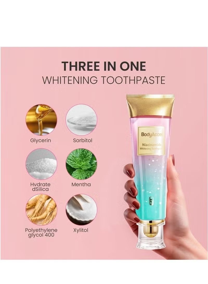 بودي أكسيل عبوة من 2 معجون أسنان مبيض بالنياسيناميد من BodyAccel، معجون أسنان مبيض طبيعي بالنياسيناميد، تركيبة لطيفة لأسنان أكثر إشراقًا ونفس منعش 100 جرام*2 - Image 4