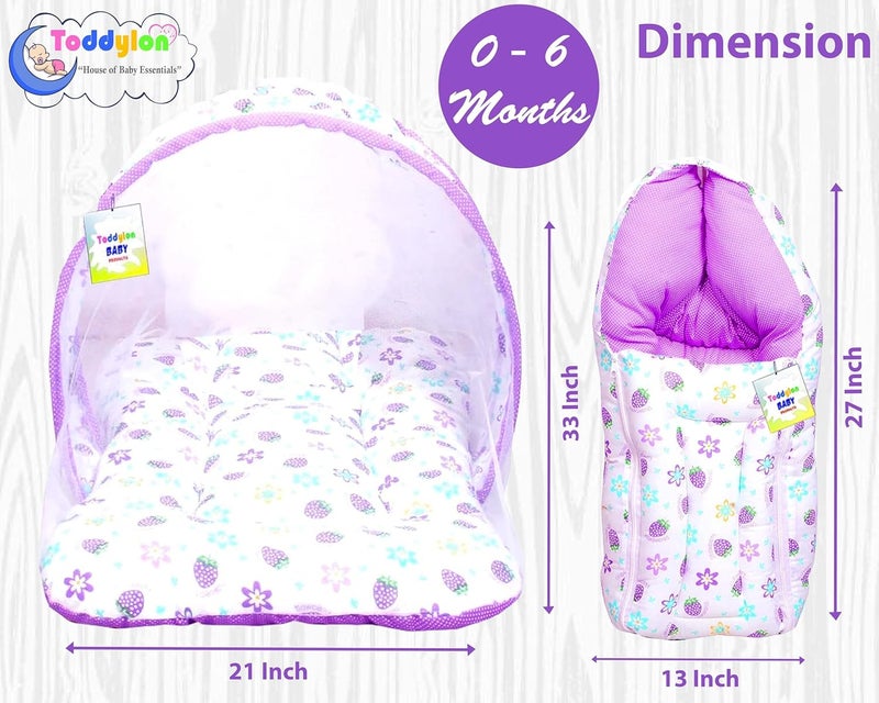 Toddylon Flat Bed Baby Bedding Set New Born Baby Bed|Mattress|Mosquito Net|Carry Bag|Essentials|Carry Bag|Cotton Combo|Infant Beds|Products (0-6 Months) (2Pcs Set),Purple - Image 2