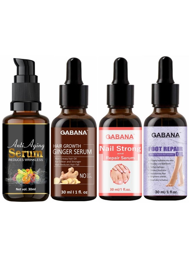 GABANA Anti Aging Face Serum and Hair Growth Ginger Serum and Nail Strong & Repair Serum and Foot Repair Oil for Men and Women (Set of 4, Each 30ml)|serum for Glowing Skin Serum for Hair Growth| - Image 1