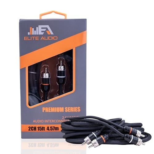 Elite Audio Premium Series 15ft. 2-Channel Car Audio RCA Cable – Double Shielded, Oxygen Free Copper, Noise Reducing Audio Cable for Amplifiers, Subwoofers, Speakers, and Processors – PRM15 - Image 1
