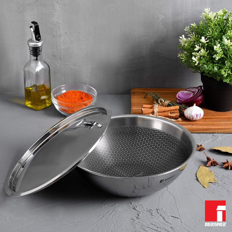BERGNER BERGNER Hitech Triply Stainless Steel Scratch Resistant Non Stick Tasra/Tasla With Stainless Steel Lid, 20 cm, 1.5 Litres, Induction Base, Food Safe (PFOA Free), 2 Years Warranty, Silver  - Image 2