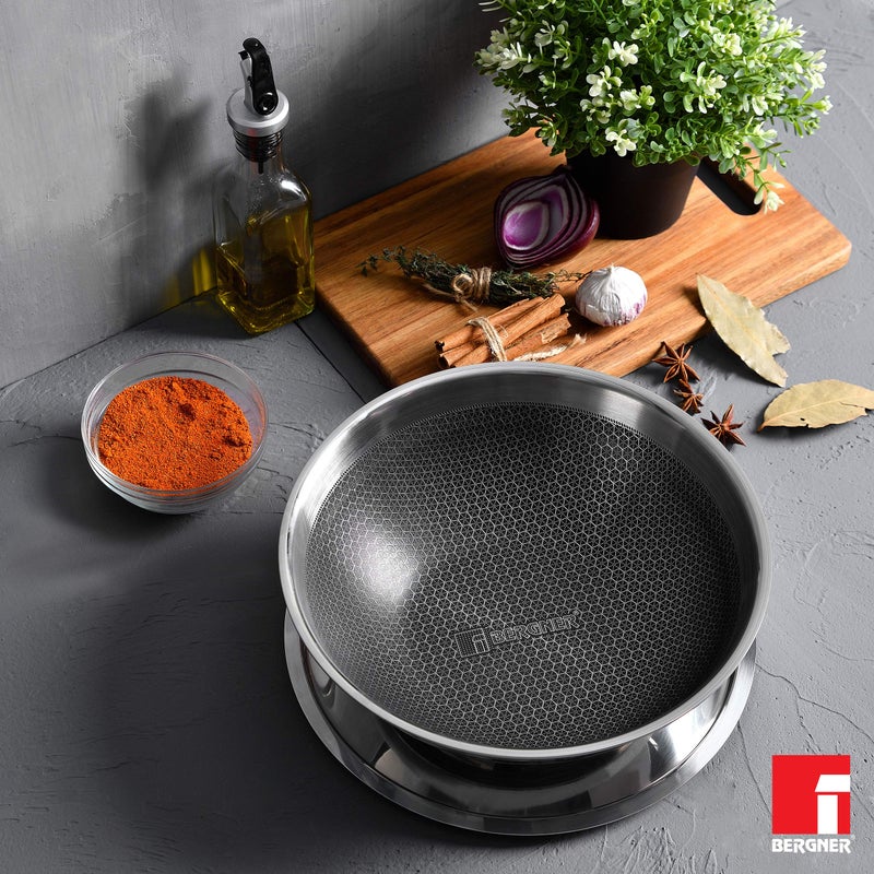 BERGNER BERGNER Hitech Triply Stainless Steel Scratch Resistant Non Stick Tasra/Tasla With Stainless Steel Lid, 20 cm, 1.5 Litres, Induction Base, Food Safe (PFOA Free), 2 Years Warranty, Silver  - Image 4