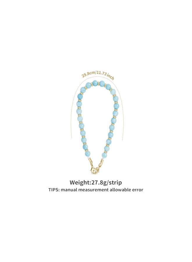 Green Tiger Turquoise Beaded Phone Wrist Strap, 29.8 cm Metal Wire Lanyard, Gold Accents, Detachable Phone Case Charm - Image 4