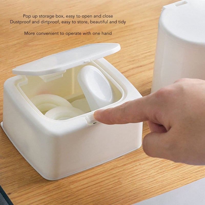 White Square Cotton Swab Sponge Storage Organizer Box With Dispenser For Bathroom Table - Image 3