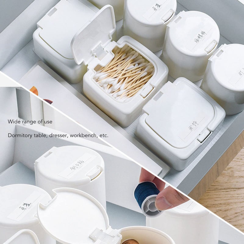 White Square Cotton Swab Sponge Storage Organizer Box With Dispenser For Bathroom Table - Image 5