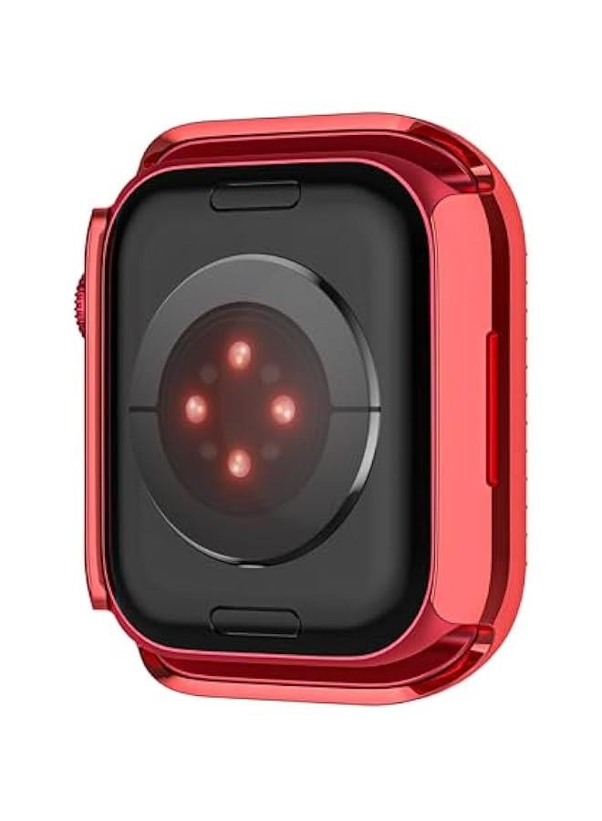 Compatible for Apple Watch Case Built in Tempered Glass Screen Protector 45mm Series 9 8 7 Crystal Diamond Rhinestone Bumper Bling Cases iWatch Protective Cover for Women Girls, Red - Image 3