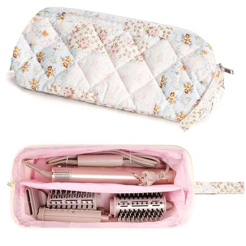 dadop Shark Flex Style Travel Case for Dyson Hair Dryer Airwrap Quilted Hair Tools Travel Bag Organizer Accessories Holder Curling Iron Carrying Case for Shark Dyson Revlon Spliced Flower - Image 3