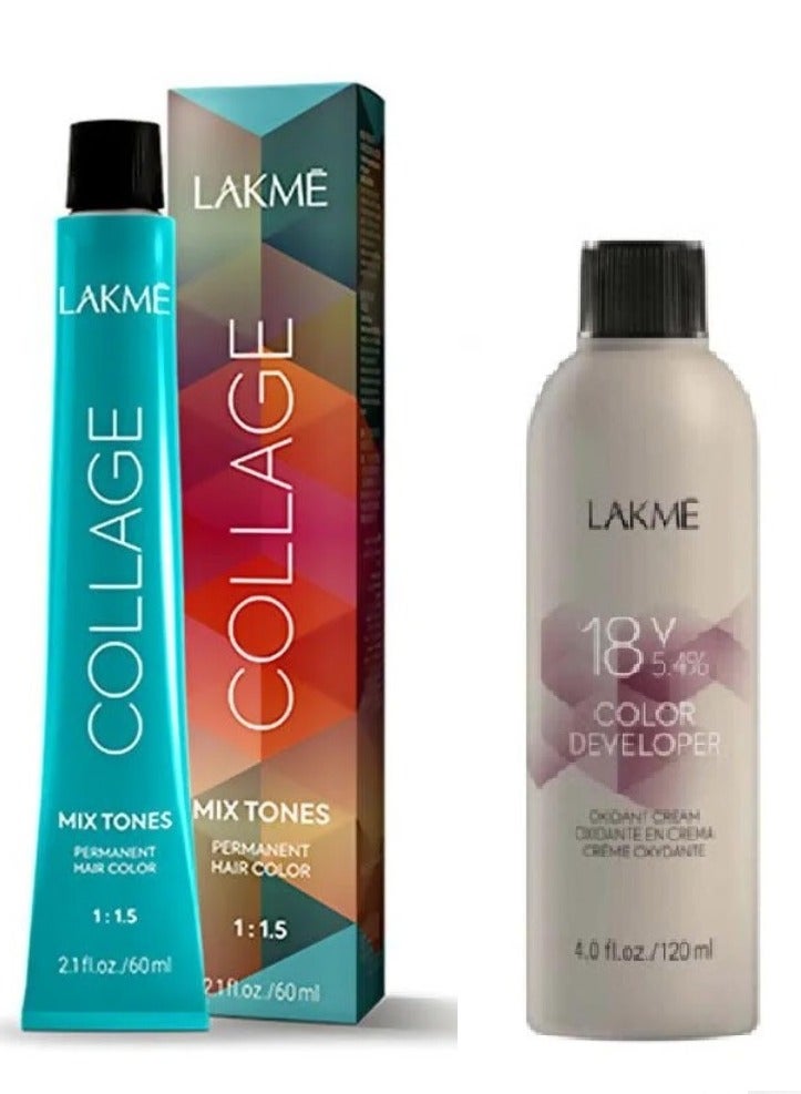 LAKME Collage Hair Dye 0/10 Mix Tones Green - 60 ml and Oxidant Cream Color Developer 18 Vol 5.4% - 120 ml - Image 1
