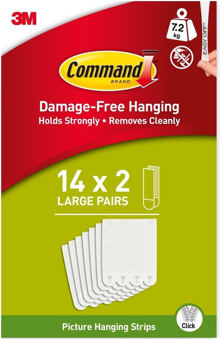 Command Picture Large Hanging Strips value pack | Holds 7.2 kg whole pack | White color | Organize | Decoration | No Tools | Holds Strongly | Damage-Free Hanging | 14 pairs/SIOC pack - Image 1