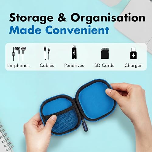 FLORICAN Earphone Case - Multi Purpose Storage Case with Carabiner Hook, Travel Organizer for Headphone, Pen Drives, Memory Card, Cables (Blue) - Image 3