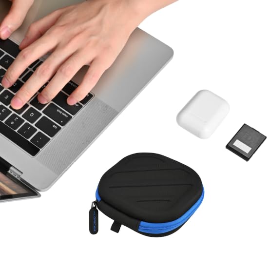 FLORICAN Earphone Case - Multi Purpose Storage Case with Carabiner Hook, Travel Organizer for Headphone, Pen Drives, Memory Card, Cables (Blue) - Image 5