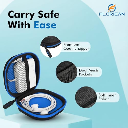 FLORICAN Earphone Case - Multi Purpose Storage Case with Carabiner Hook, Travel Organizer for Headphone, Pen Drives, Memory Card, Cables (Blue) - Image 2