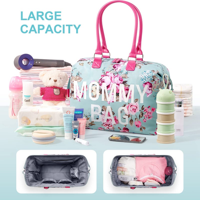 LitBear Mommy Bag for Hospital, Hospital Tote for Labor and Delivery, Large Capacity Waterproof Mommy Organizer, Multifunction Overnight Tote for Women, Mom Bag with Straps (Blue Floral) - Image 2
