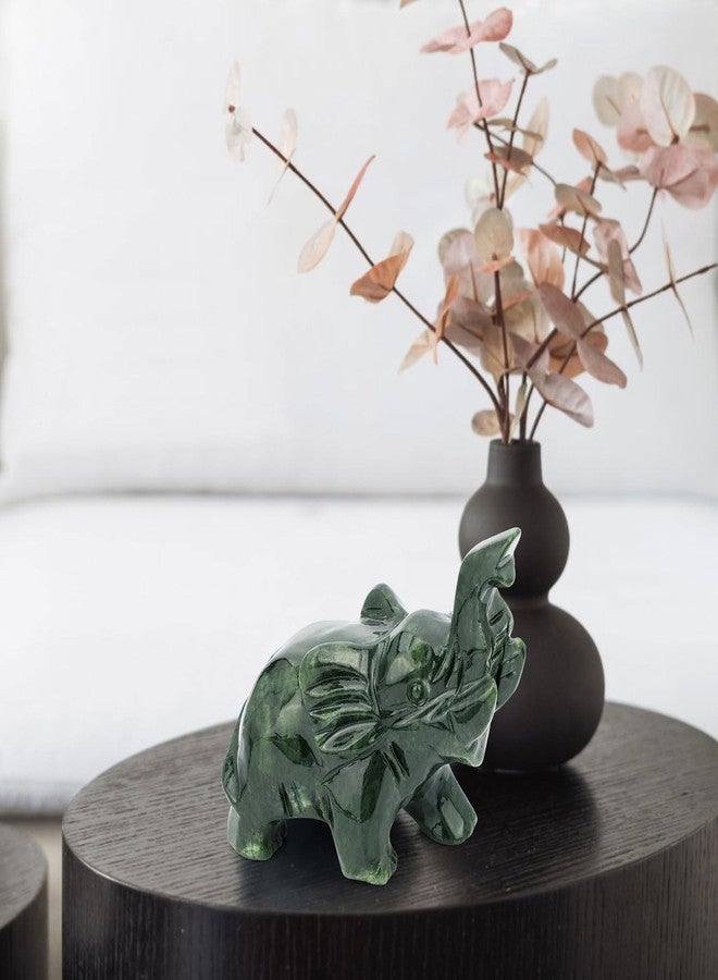 gemshan Jade Green Elephant Statues - Feng Shui Figurine Bring Wealth Lucky for Desk Decor Gift - Image 4