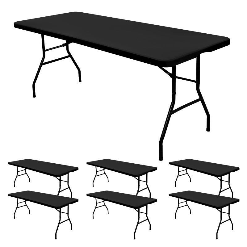 6 Pack Stretch Fabric Table Top Cap Cover fits 6 Tables Spandex Table Covers Washable Elastic Universal Rectangle Tablecloth Protector for Indoor Outdoor Party Picnic Wedding Black 30 W x 72 L