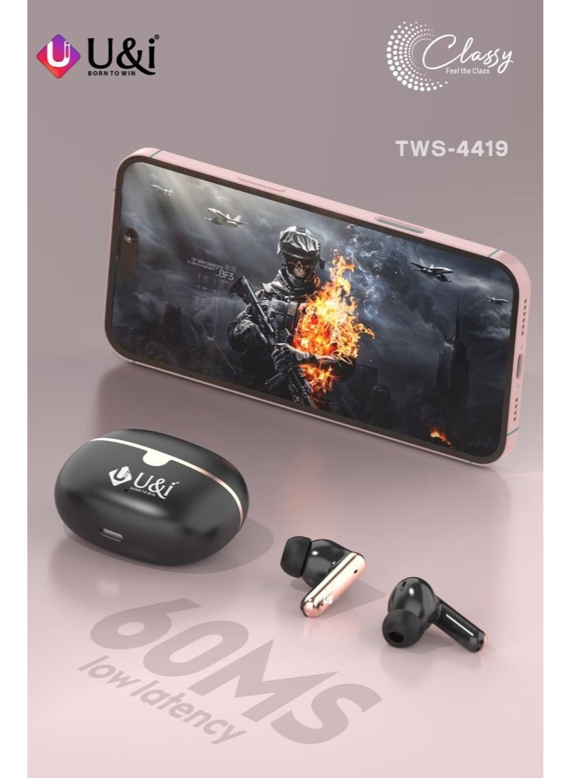 يو اند اي سماعات أذن لاسلكية يو آند آي TWS-4419 Classy - عزل ضوضاء ANC+ENC، 60 ساعة تشغيل، بلوتوث 5.4، مايكروفون رباعي، مقاومة للماء IPX4، تأخير 60ms - Image 3