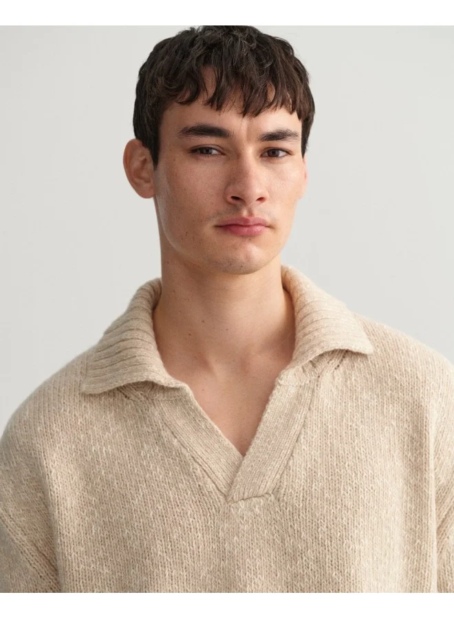 غانت Gant Relaxed Fit Slub V-Neck Polo Sweater