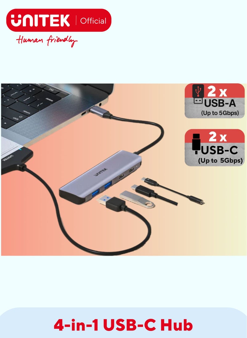 UNITEK USB-C Hub 4-in-1 Two USB-C and two USB-A sockets  - Image 1