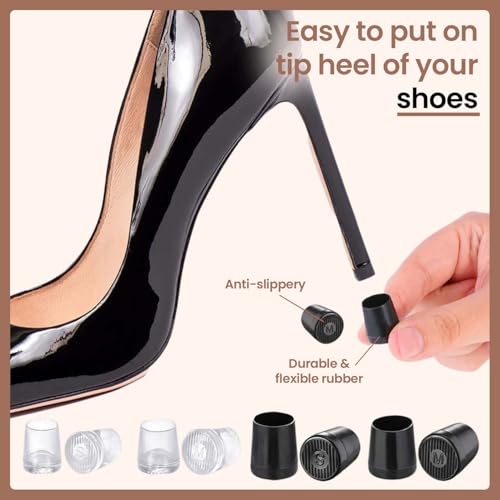 Homeaura Protective Heel Covers for Women - 8 Pcs High Heel Protectors, Heel Stoppers for Wedding, Grass, Gravel, Wetlands Outdoor Events (2_S & 2_M Size Black + 2_S & 2_M Size Clear) - Image 2