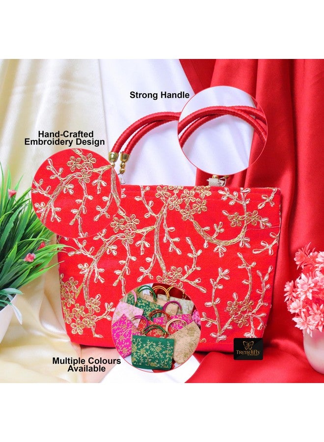 Trendifly Traditional Embroidery Potli Purse Bag Wedding Return Gift Batwa For Women Girls Guest Shagun Baby Shower Wholesale Pooja Handicraft Gifting Handbag (Set Of 2), Multi - Image 2