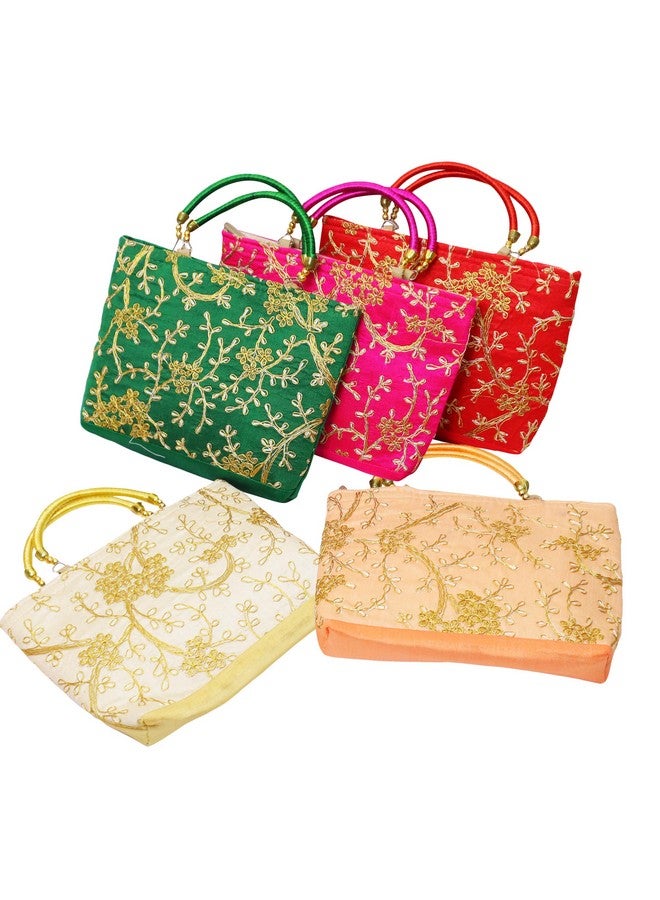 Trendifly Traditional Embroidery Potli Purse Bag Wedding Return Gift Batwa For Women Girls Guest Shagun Baby Shower Wholesale Pooja Handicraft Gifting Handbag (Set Of 2), Multi - Image 1