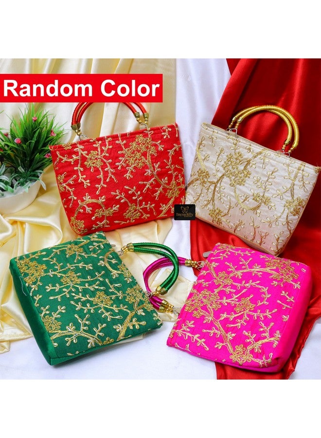 Trendifly Traditional Embroidery Potli Purse Bag Wedding Return Gift Batwa For Women Girls Guest Shagun Baby Shower Wholesale Pooja Handicraft Gifting Handbag (Set Of 2), Multi - Image 5