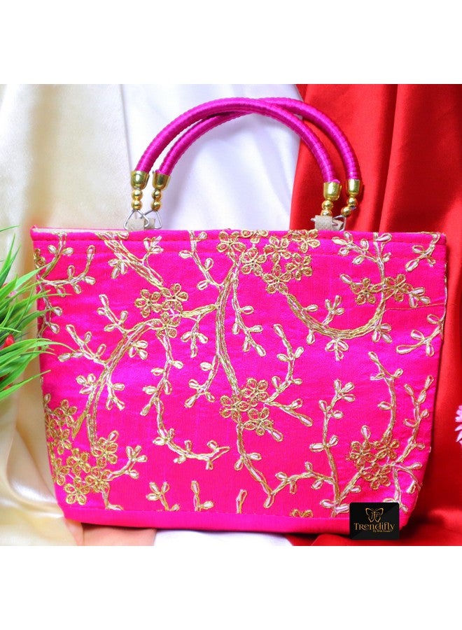 Trendifly Traditional Embroidery Potli Purse Bag Wedding Return Gift Batwa For Women Girls Guest Shagun Baby Shower Wholesale Pooja Handicraft Gifting Handbag (Set Of 2), Multi - Image 3