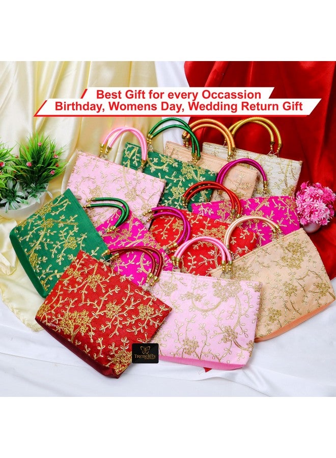 Trendifly Traditional Embroidery Potli Purse Bag Wedding Return Gift Batwa For Women Girls Guest Shagun Baby Shower Wholesale Pooja Handicraft Gifting Handbag (Set Of 2), Multi - Image 4