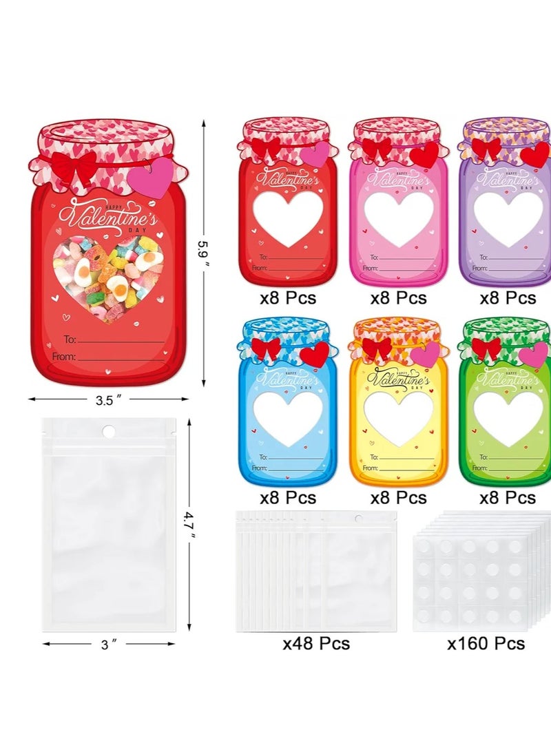 48 Set Valentine's Day Gift Cards for Kids Valentines Candy Holder Card Mason Jars Valentines Exchange Card for Valentine Gift for School Classroom Party Favors (Candy Not Included) - Image 1