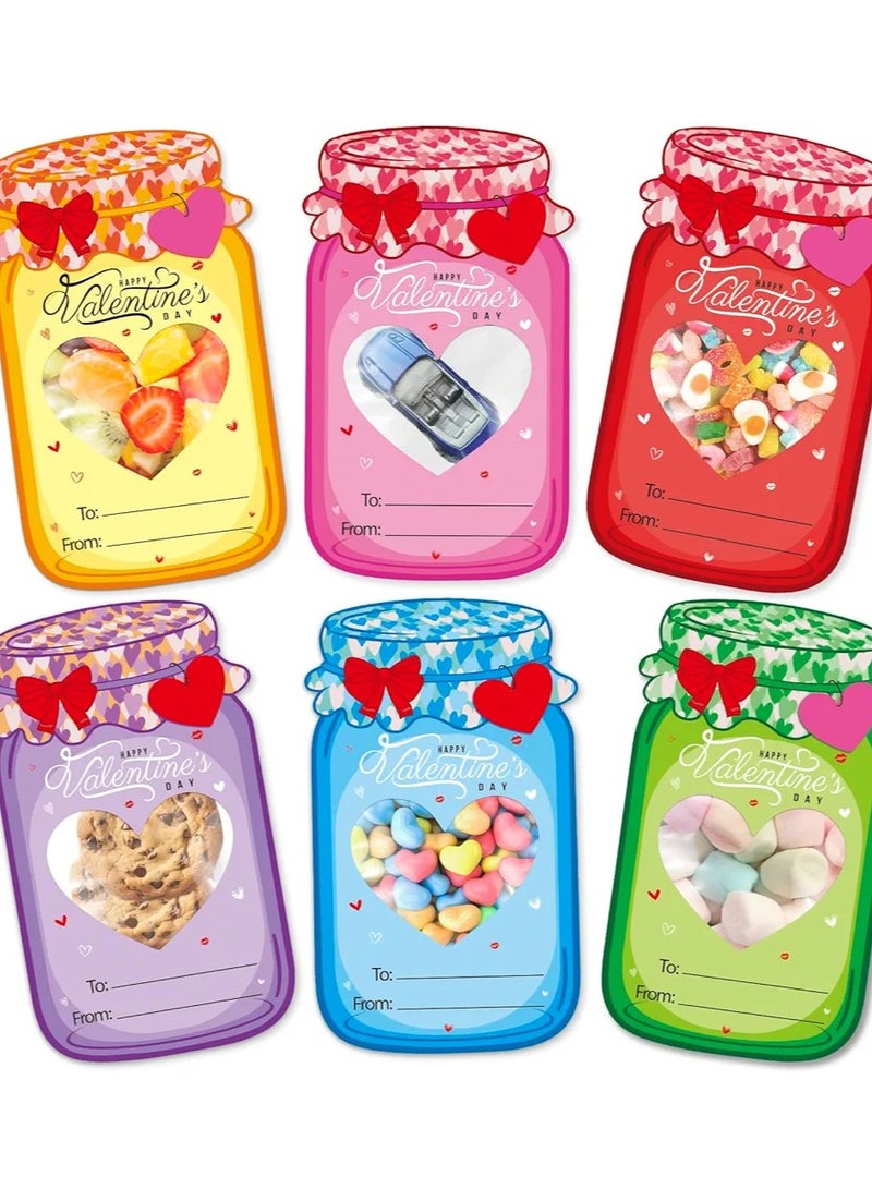 48 Set Valentine's Day Gift Cards for Kids Valentines Candy Holder Card Mason Jars Valentines Exchange Card for Valentine Gift for School Classroom Party Favors (Candy Not Included) - Image 3