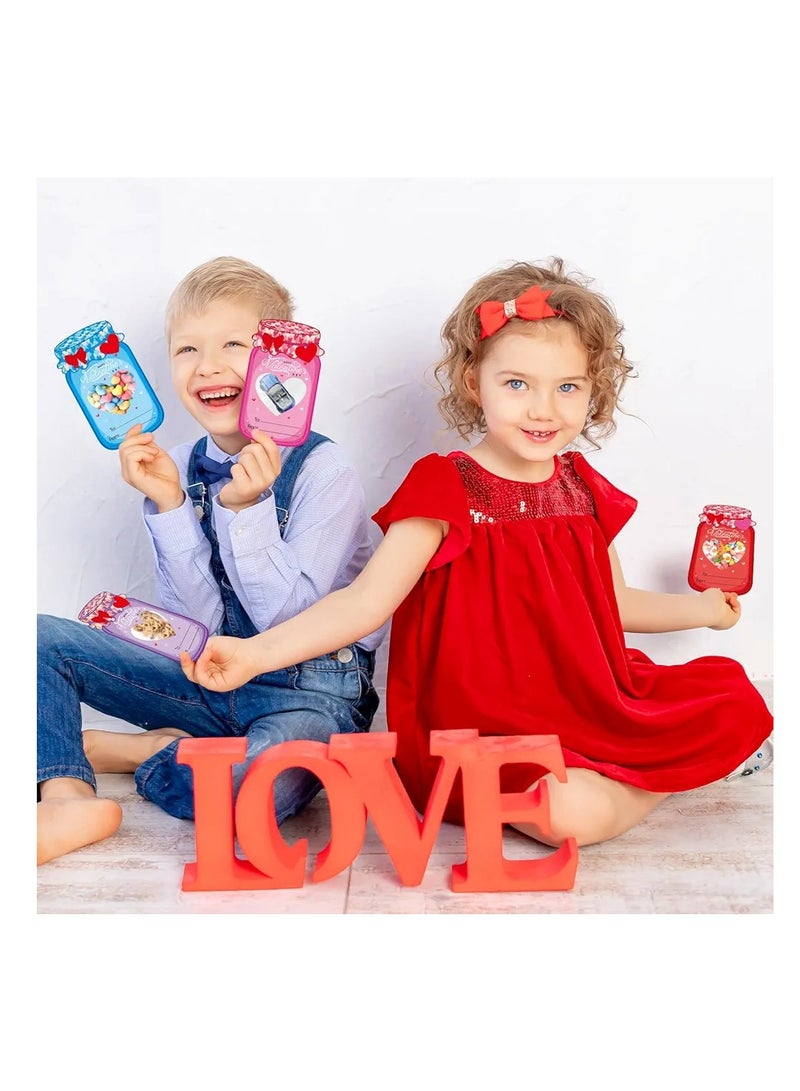 48 Set Valentine's Day Gift Cards for Kids Valentines Candy Holder Card Mason Jars Valentines Exchange Card for Valentine Gift for School Classroom Party Favors (Candy Not Included) - Image 4