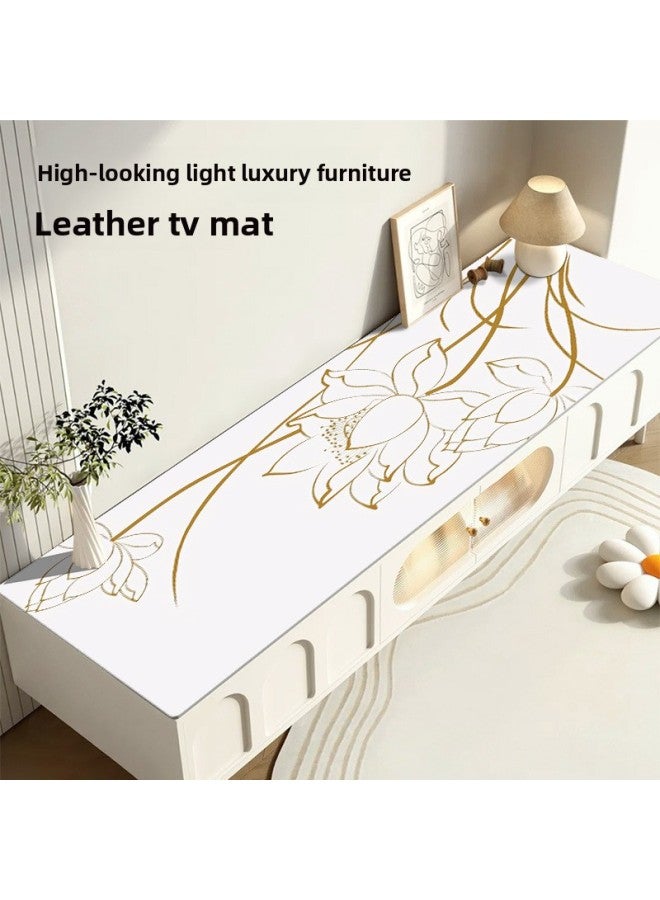 Chinese-style Desktop Coffee Table TV Cabinet Mat Household Oil-proof Anti-fouling Anti-scalding Mat Pu Easy-to-Clean Leather Long Table Mat-Color:120x50CM-Pattern:Come To Make Pictures - Image 1