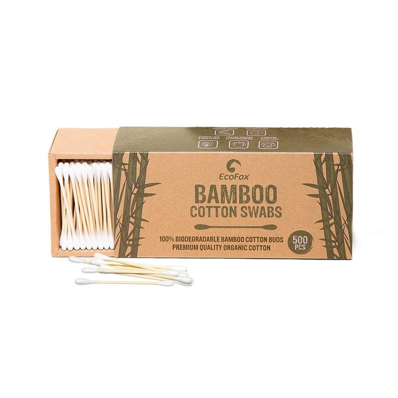 EcoFox Bamboo Cotton Swabs 500 Count | Compostable & Pure Cotton Buds | Double Tipped Sticks | Made with Plant-Sourced Materials | Perfect for Makeup & Nail Applications, Arts & Crafts, Removing Dust & Dirtâ€¦ - Image 1