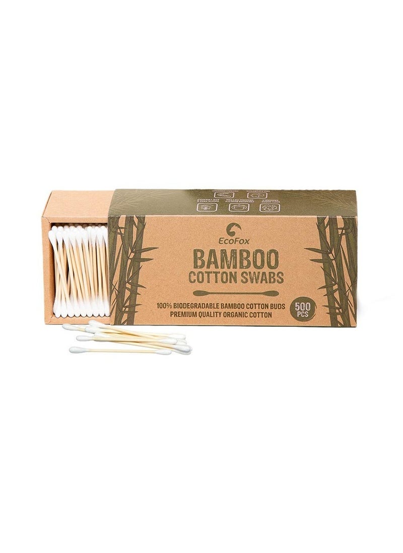 EcoFox Bamboo Cotton Swabs 500 Count | Biodegradable & Organic Wooden Cotton Buds | Double Tipped Ear Sticks | 100% Eco-Friendly & Natural | Perfect for Ear Wax Removal, Arts & Crafts, Removing Dust & Dirt…  - Image 1