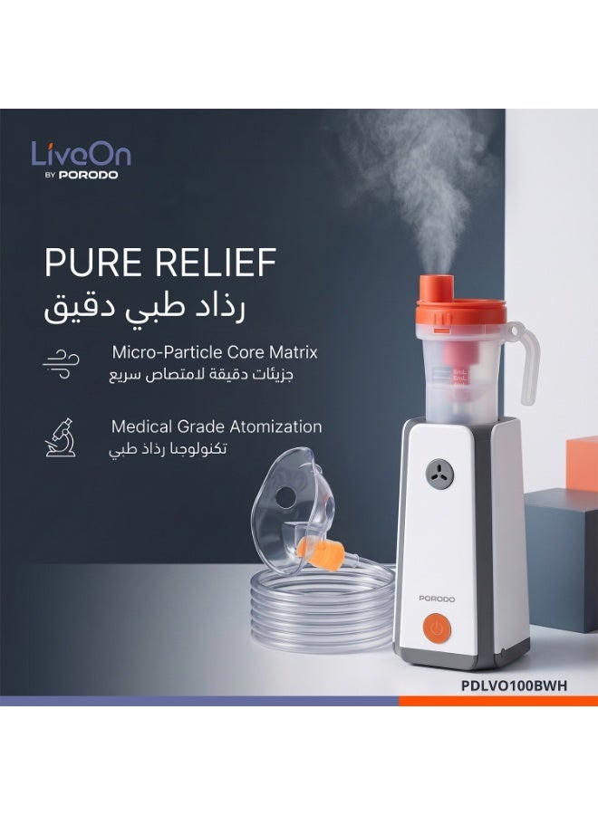 porodo LiveOn Nebulizer with 8mL Medicine Cup, 1200mAh Battery, USB-C Charging, Compact Design, Dual Mask Compatibility, Medical Grade - Image 3