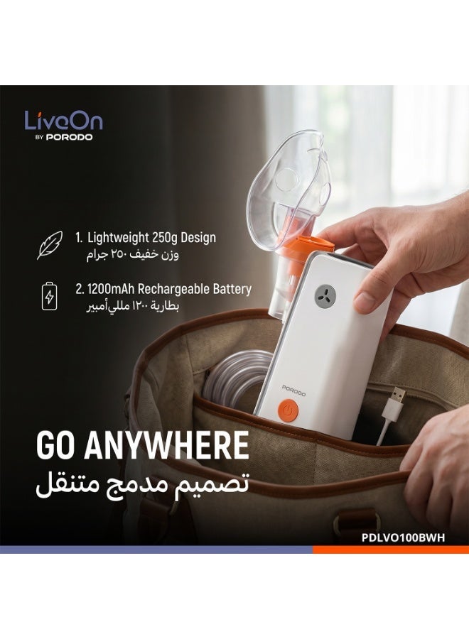 porodo LiveOn Nebulizer with 8mL Medicine Cup, 1200mAh Battery, USB-C Charging, Compact Design, Dual Mask Compatibility, Medical Grade - Image 5